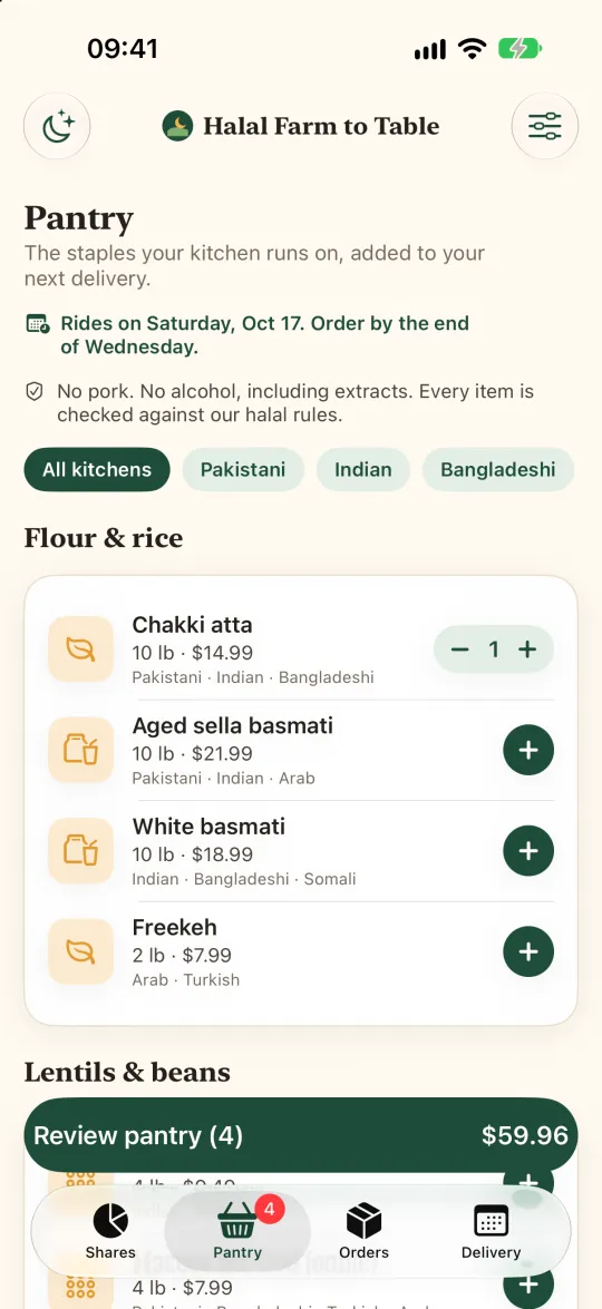 Halal Farm to Table: Pantry staples on the same delivery