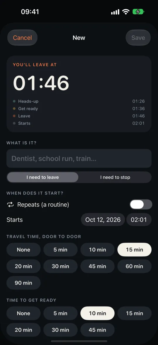 Kindly Remind Me: Add travel and get-ready time