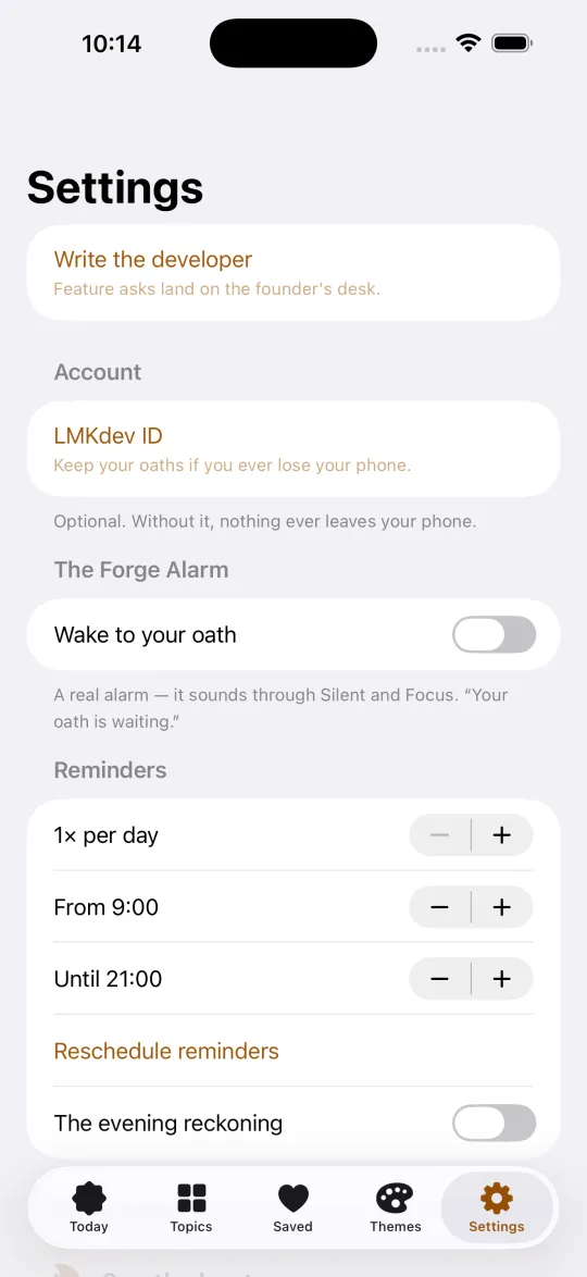 Oathkeeper: Erinnerungen, der Forge Alarm, optionale LMKdev ID