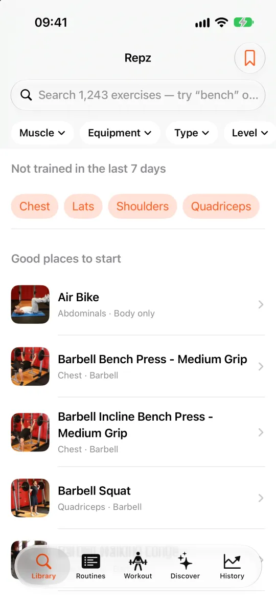 Repz: Search the exercise library, even offline