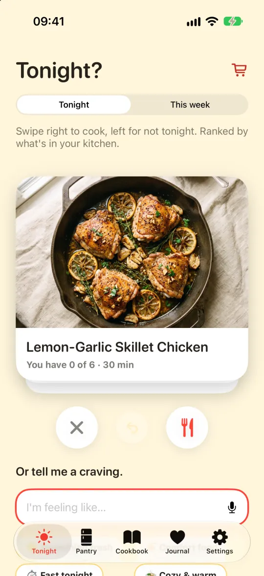 Stocked: Tonight? Swipe to pick what to cook