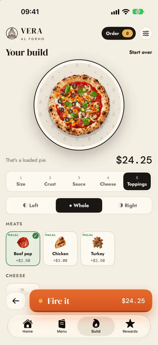 Vera — Al Forno: Toppings on the whole pie or one half